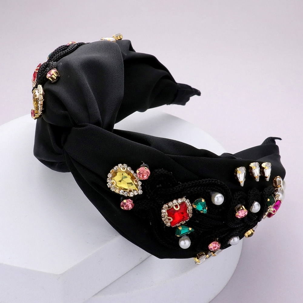 Black Pearl Crystal Headband Hair Bling Rhinestone Jewel Gem Statement